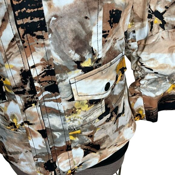 Coldwater Creek Women’s Brown Floral Zip Jacket Size 8 Ruched 3/4 Sleeves - Picture 4 of 16